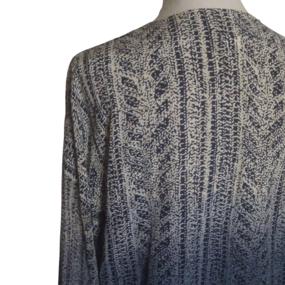 Language 100% Silk Blue Ombre Boho Printed Roll Tab Long Sleeve Blouse Medium - Picture 6 of 9